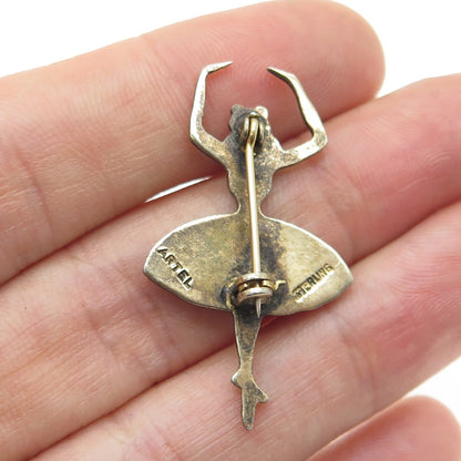 ARTEL 925 Sterling Silver Antique Enamel Ballet Dancer Pin Brooch