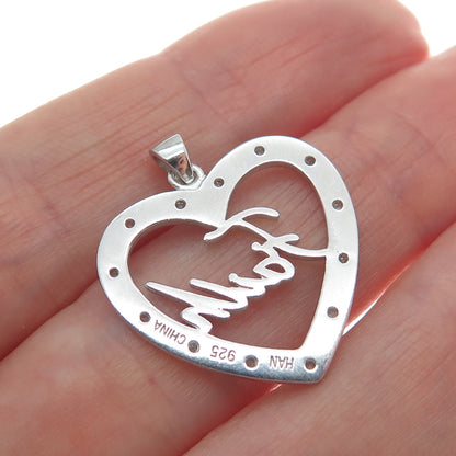 HAN 925 Sterling Silver Real Round-Cut Diamond Faith Heart Minimalist Pendant