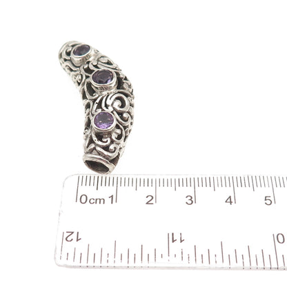 925 Sterling Silver Vintage Real Amethyst Floral Swirl Slide Pendant