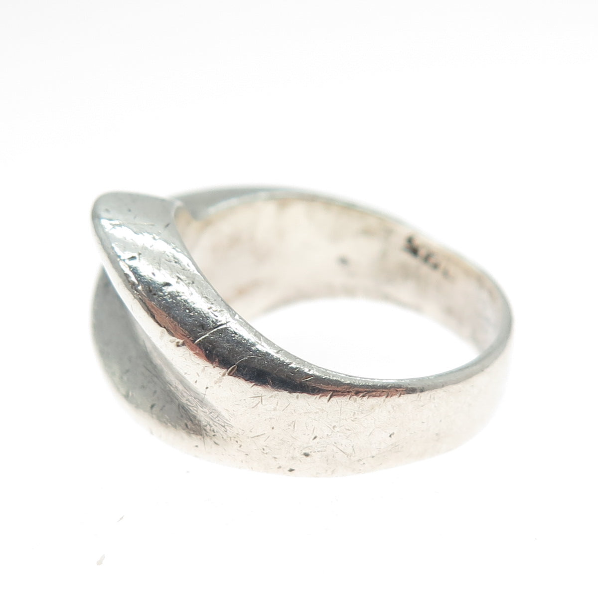 925 Sterling Silver Vintage Mexico Modernist Bypass Oxidized Ring Size 7.5