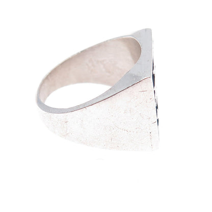 925 Sterling Silver Vintage Mexico Mayan Symbol Oxidized Signet Ring Size 7.25