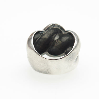 925 Sterling Silver Vintage Mexico Modernist Ribbed Dome Oxidized Ring Size 7.5