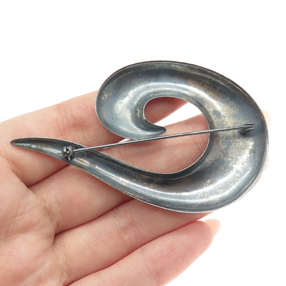 925 Sterling Silver Vintage Modernist Wave Letter "C" Oxidized Pin Brooch