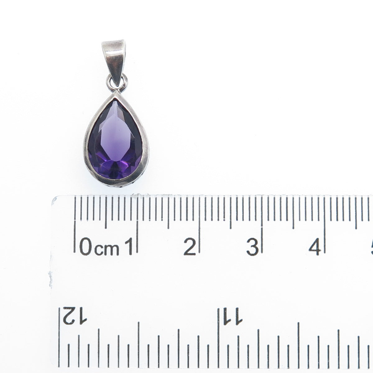 925 Sterling Silver Vintage Real Pear-Cut Amethyst Dotted Minimalist Pendant