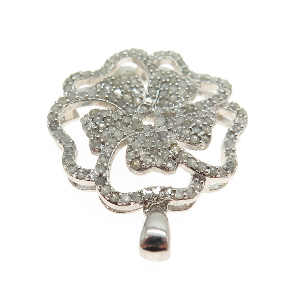 925 Sterling Silver Real Round-Cut Diamond Flower Pendant