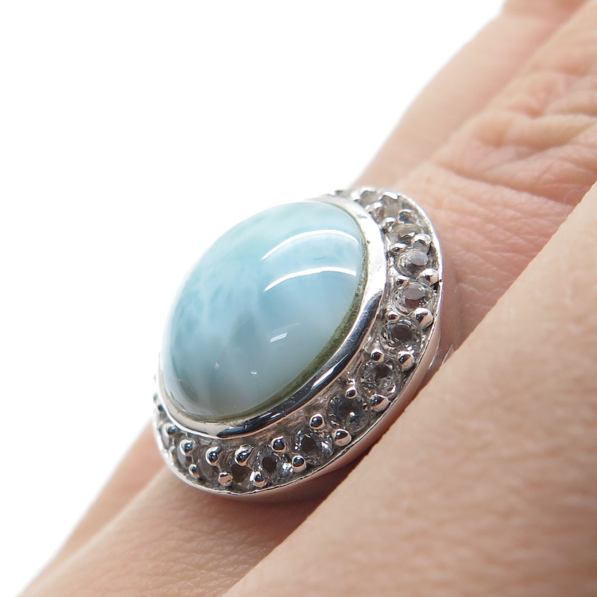 CFJ Collins Fine Jewelry 925 Sterling Vintage Real Larimar Topaz Ring Size 6.25