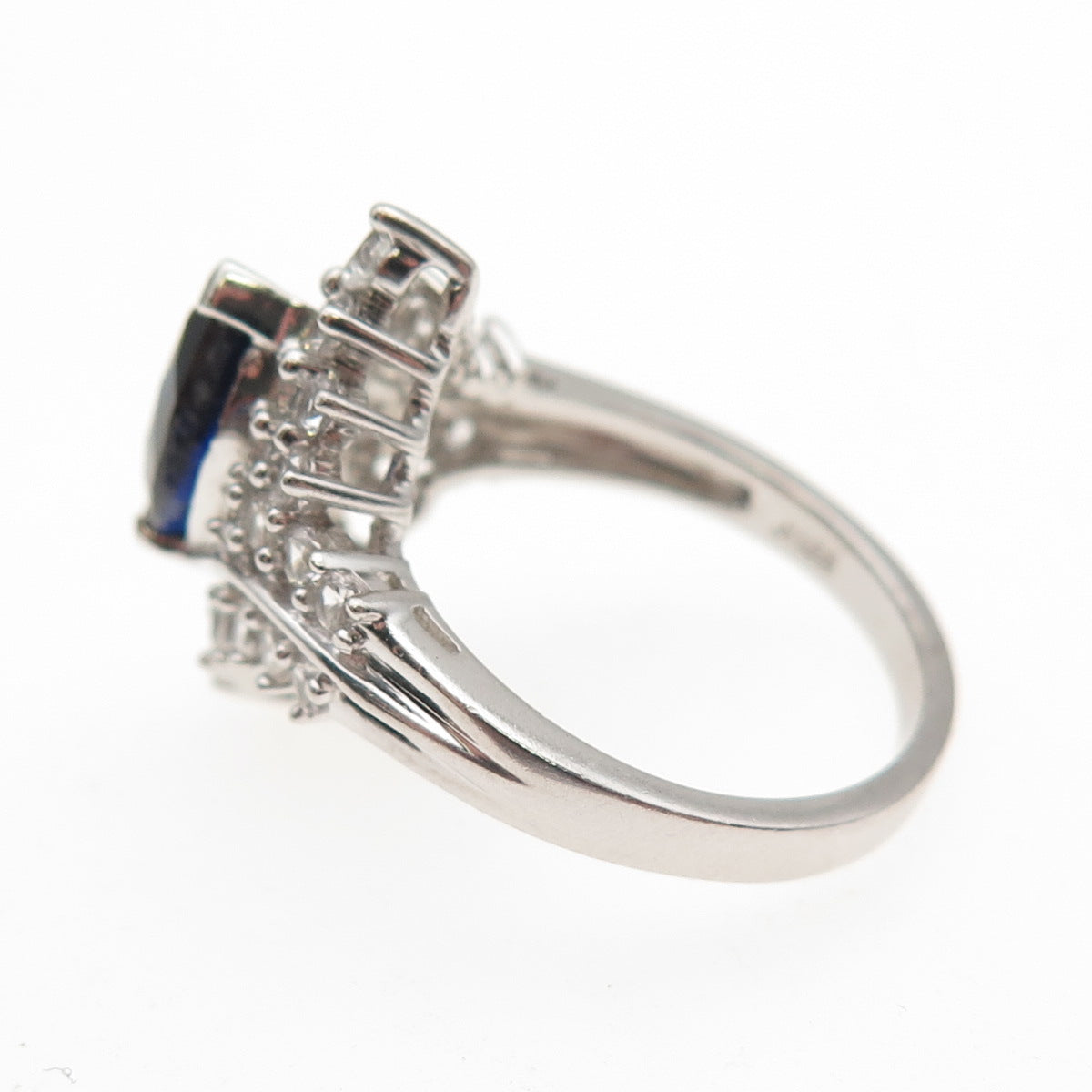 JH Young Sterling Silver Lab-Created Sapphire Real White Topaz Ring Size 7.25