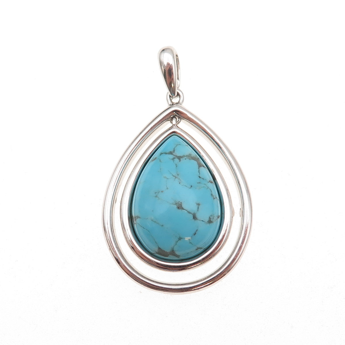 925 Sterling Silver Vintage Real Turquoise Teardrop Charm Pendant