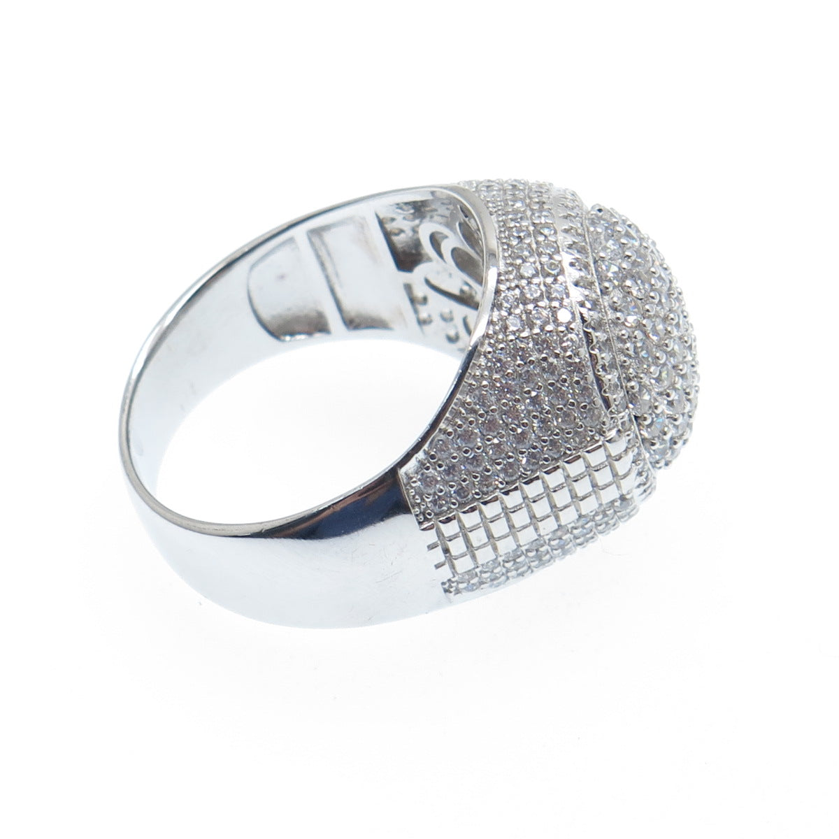 925 Sterling Silver Round-Cut Shaped C Z Sparkle Domed Ring Size 12.5