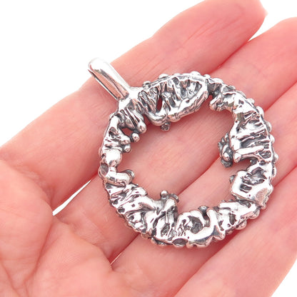 925 Sterling Silver Vintage Modernist Nugget Circle Oxidized Pendant