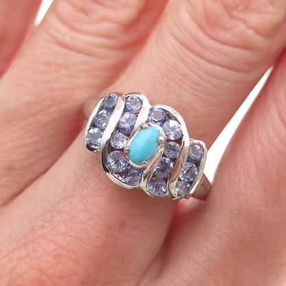 Chuck Clemency 925 Sterling Silver Real Turquoise & Tanzanite Ring Size 8