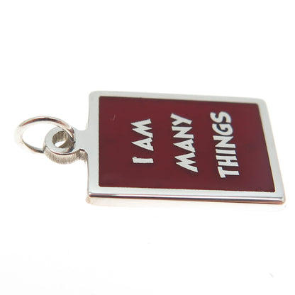 925 Sterling Silver Red Enamel "I Am Many Things" Minimalist Charm Pendant