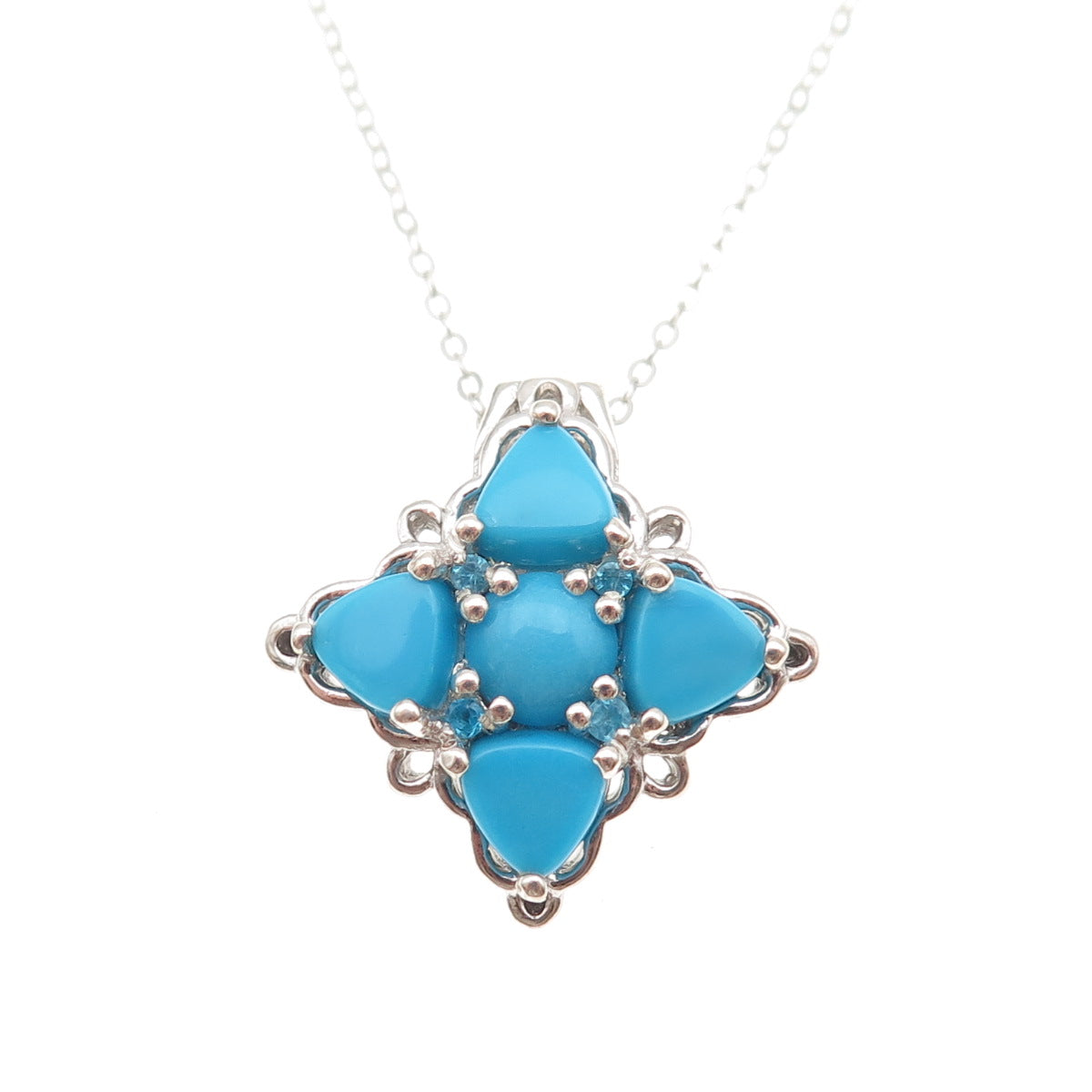 Chuck Clemency 925 Sterling Silver Real Turquoise Apatite Chain Necklace 20"