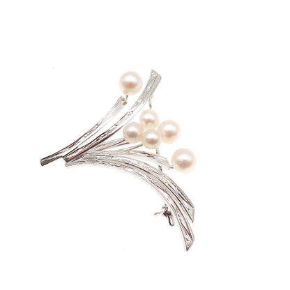 925 Sterling Silver Antique Art Deco Real Akoya Pearl Floral Pin Brooch