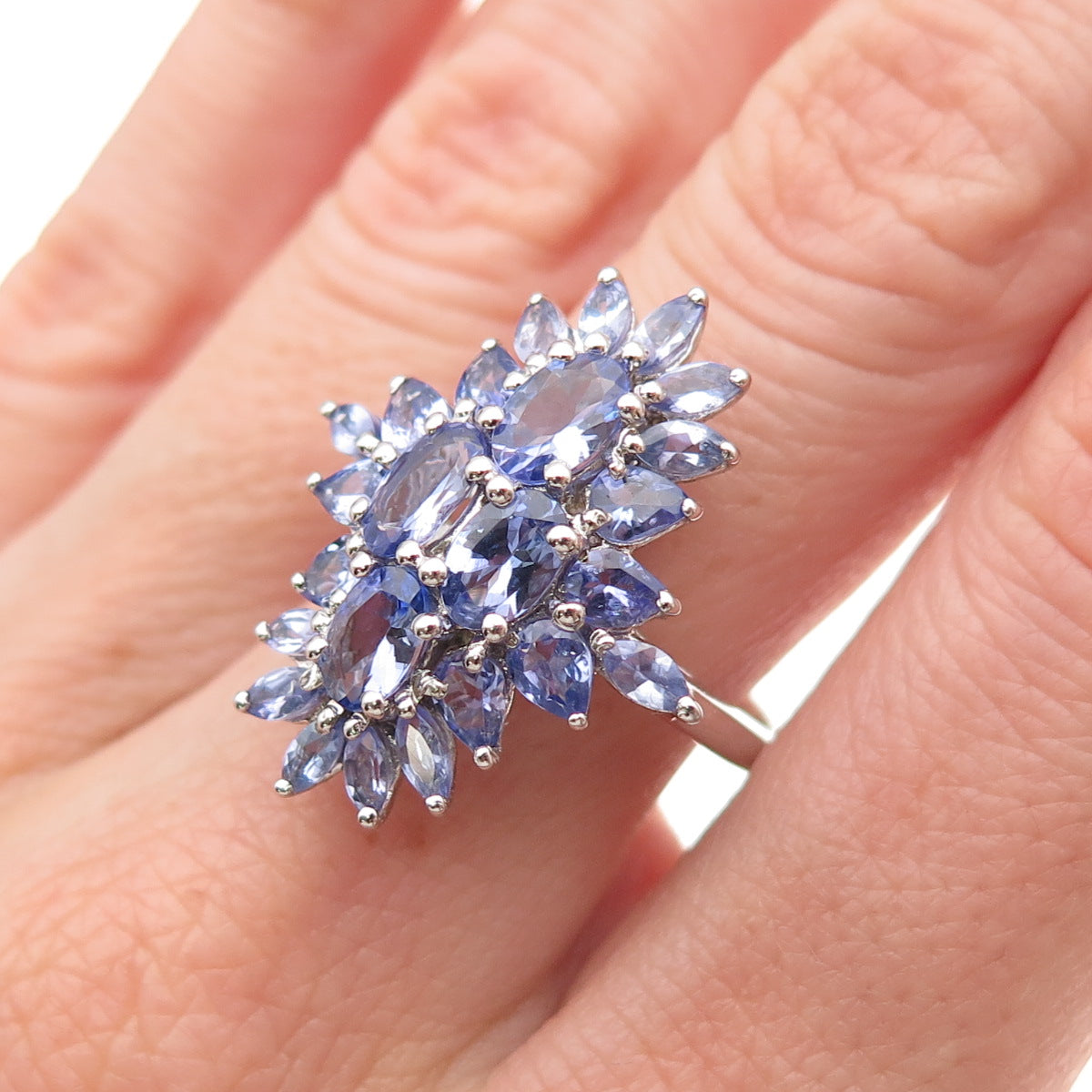 Chuck Clemency 925 Sterling Silver Real Tanzanite Cluster Ring Size 8.25