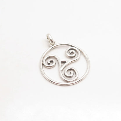 925 Sterling Silver Vintage Peter Stone Ornate Swirl Round Pendant