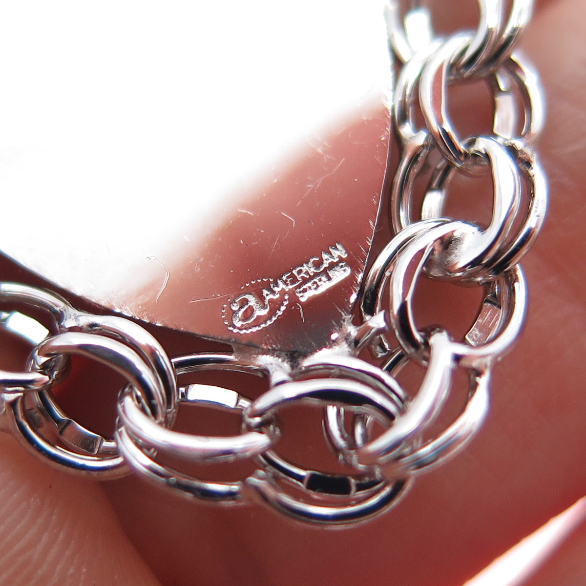 AMERICAN 925 Sterling Silver Vintage Heart Bismark Link Charm Pendant