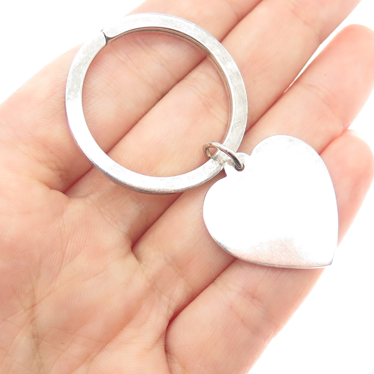 J.T. INMAN 925 Sterling Silver Vintage Heart Tag Key Fob Ring