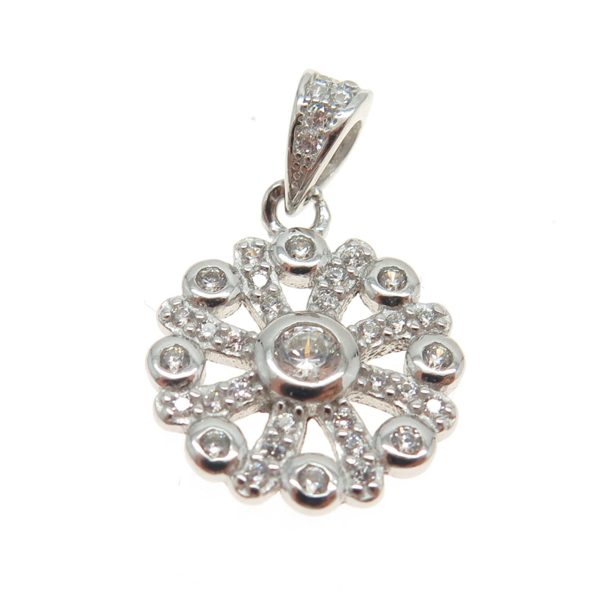 925 Sterling Silver Round-Cut Shaped C Z Snowflake Pendant