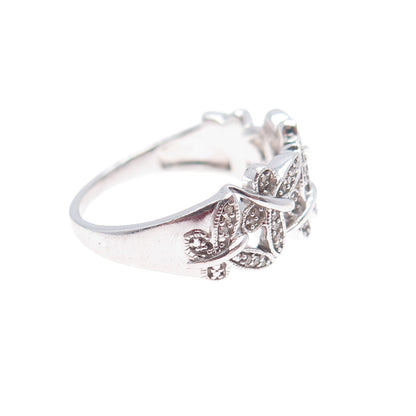 925 Sterling Silver Real Round-Cut Diamond Butterfly Ring Size 9.75