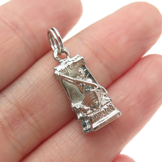 925 Sterling Silver Vintage Man in a Canoe Minimalist 3D Charm Pendant