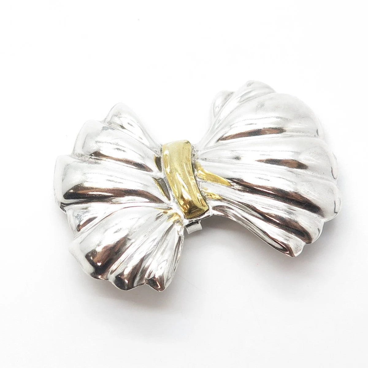 925 Sterling Silver 2-Tone Vintage Mexico Puffy Bow Pin Brooch