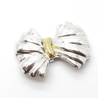 925 Sterling Silver 2-Tone Vintage Mexico Puffy Bow Pin Brooch