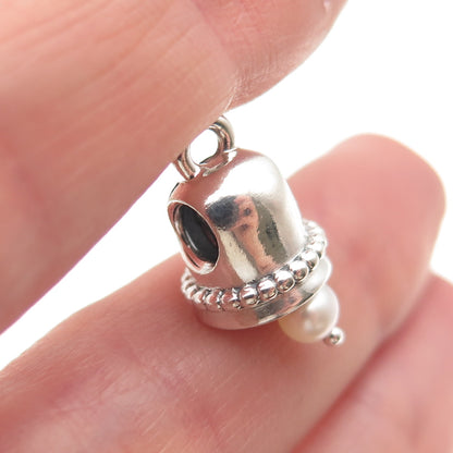 Pandora 925 Sterling Silver Real Pearl Wedding Bell Slide Bead Charm Pendant