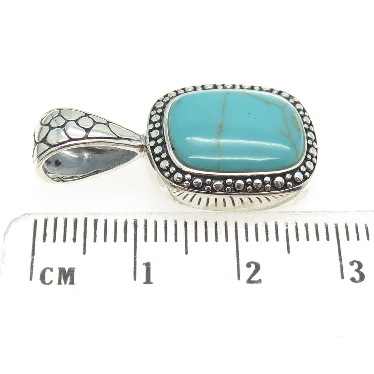 925 Sterling Silver Vintage Real Turquoise Kali Granulated Pendant
