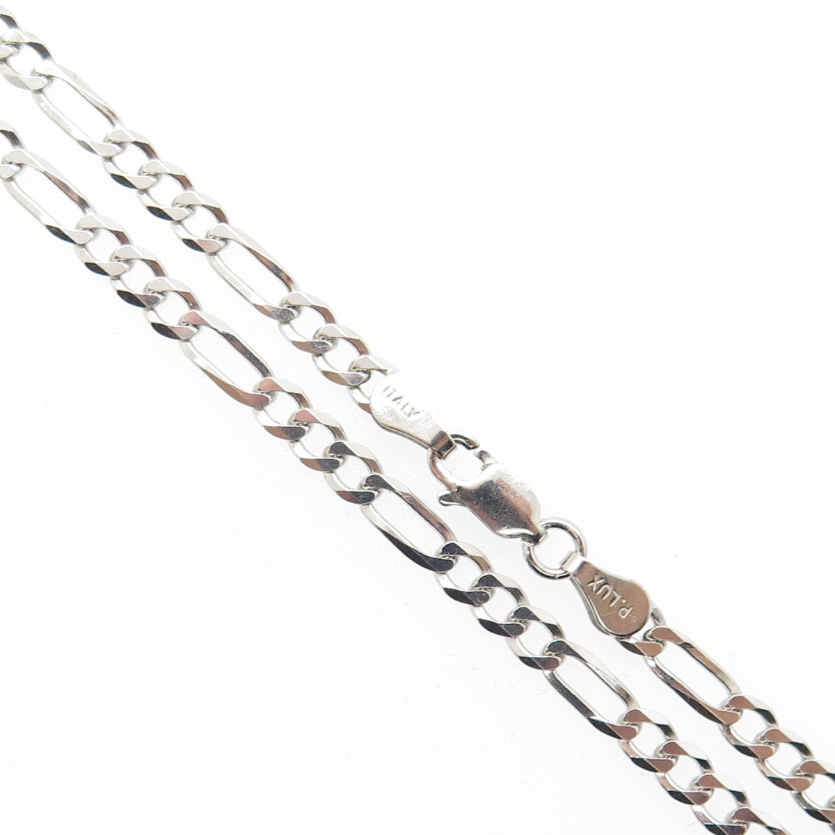 P. LUX 925 Sterling Silver Italy Figaro Chain Necklace 22"