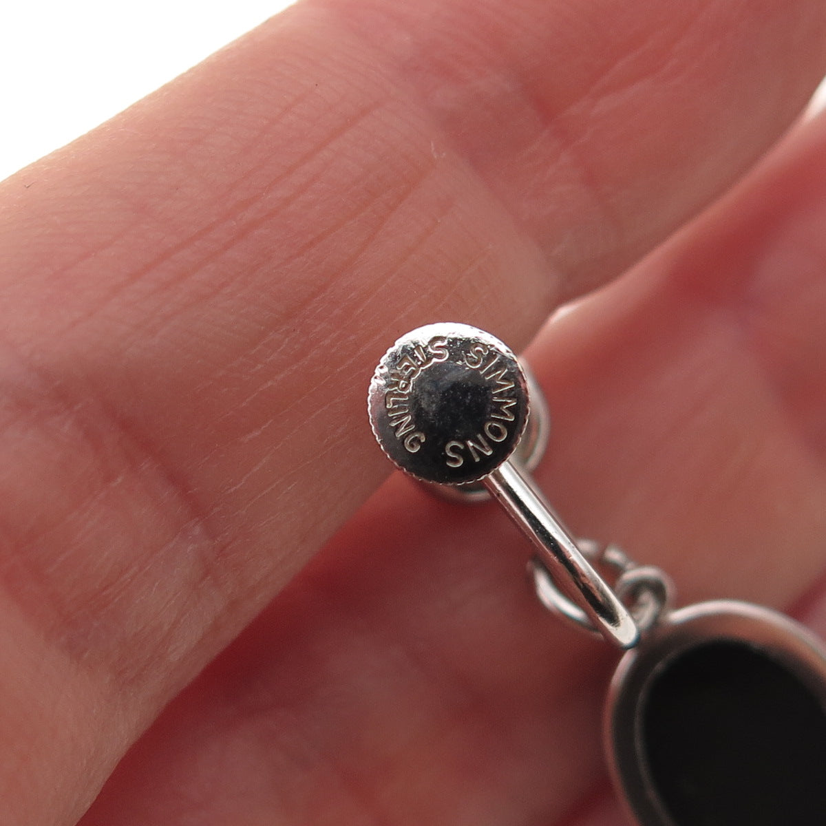 Simmons 925 Sterling Antique Art Deco Real Black Onyx Screw Back Dangle Earrings