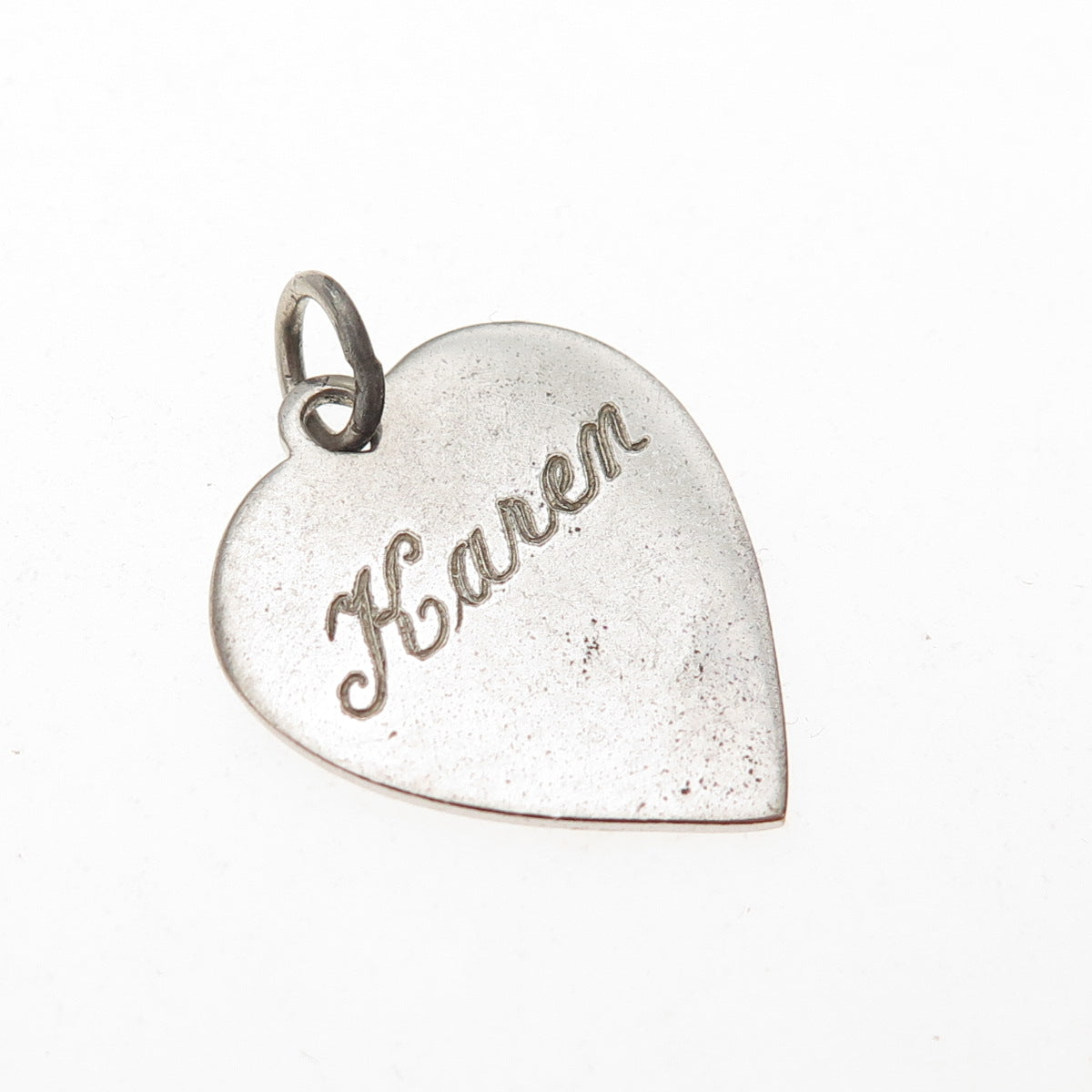 WELLS 925 Sterling Silver Vintage Engraved Karen Heart Mini Charm Pendant