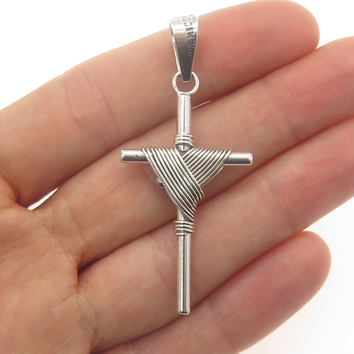 925 Sterling Silver Vintage Mexico Cross Roped Pendant