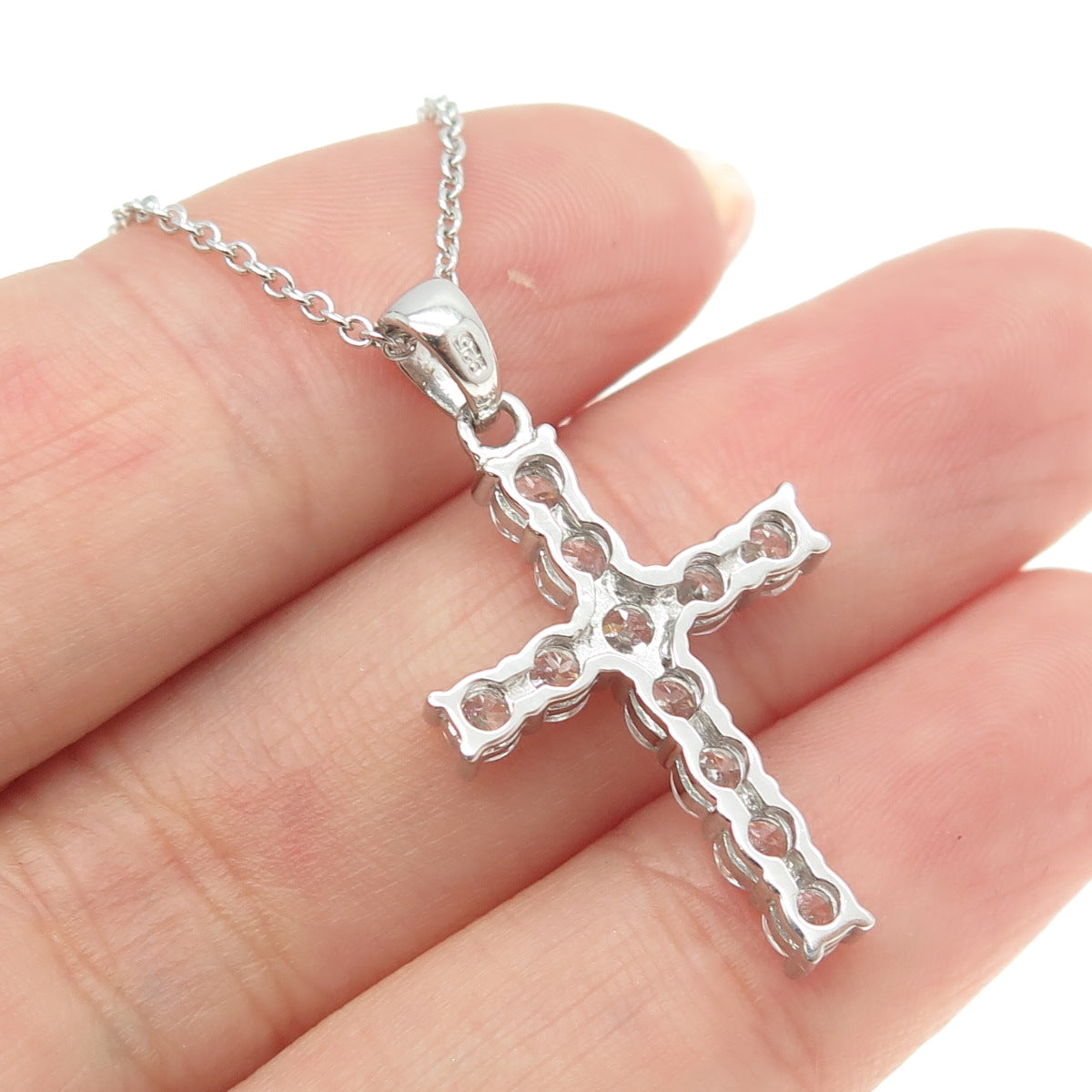 925 Sterling Silver Round-Cut C Z Cross Cable Chain Necklace 18-20"