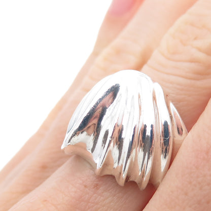 925 Sterling Silver Vintage Mexico Modernist Wavy Dome Ring Size 7.5