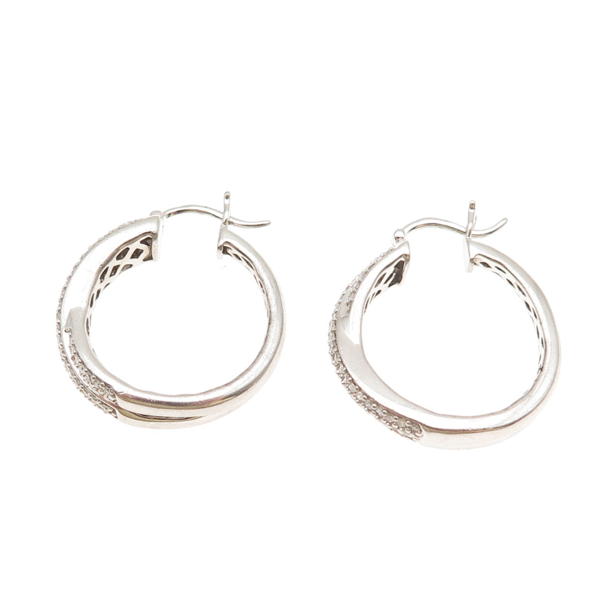 Platinaire Sterling Silver Real Round-Cut Diamond Crisscross Hoop Earrings