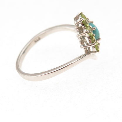 Chuck Clemency 925 Sterling Silver Real Turquoise & Peridot Floral Ring Size 8