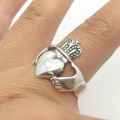 925 Sterling Silver Vintage Irish Claddagh Ring Size 11.75