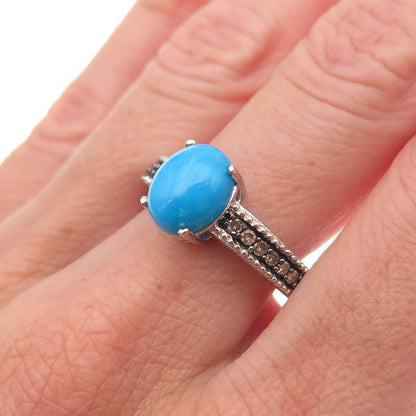 Chuck Clemency 925 Sterling Silver Real Champagne Diamond Turquoise Ring Size 8