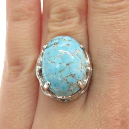 925 Sterling Silver Vintage Faux Turquoise Modernist Ring Size 5