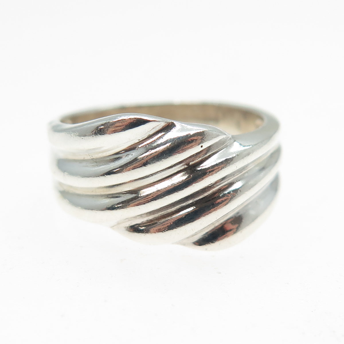 925 Sterling Silver Vintage Modernist Wavy Ribbed Ring Size 6