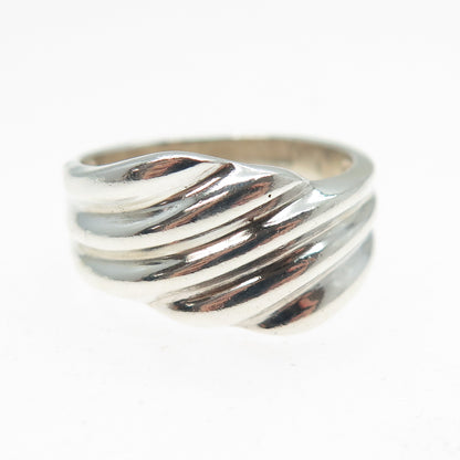 925 Sterling Silver Vintage Modernist Wavy Ribbed Ring Size 6