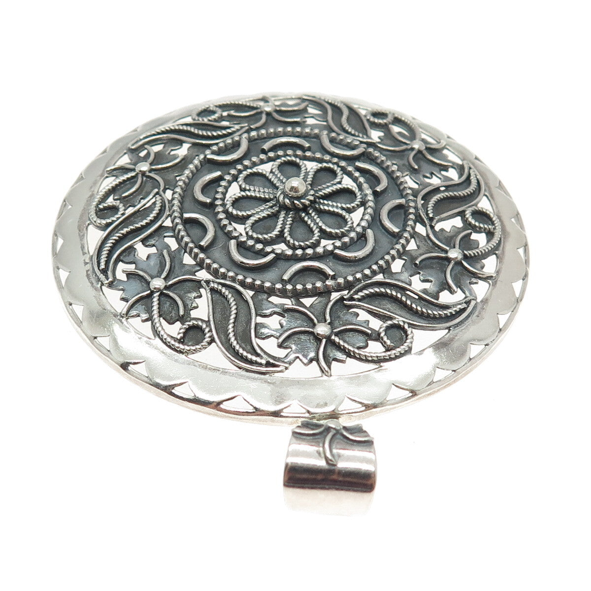 DOUG PAULUS 925 Sterling Silver Vintage Floral Oxidized Large Pendant
