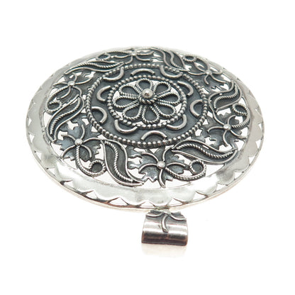 DOUG PAULUS 925 Sterling Silver Vintage Floral Oxidized Large Pendant