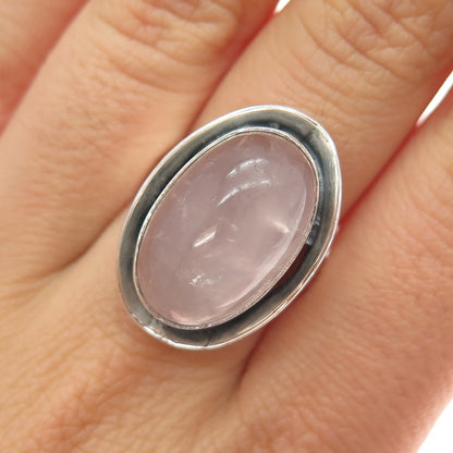 Andrea H. Baier 800 Silver Vintage Real Rose Quartz Modernist Ring Size 7.25