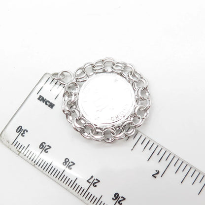 925 Sterling Silver Antique Art Deco A-American Merry Christmas Round Pendant