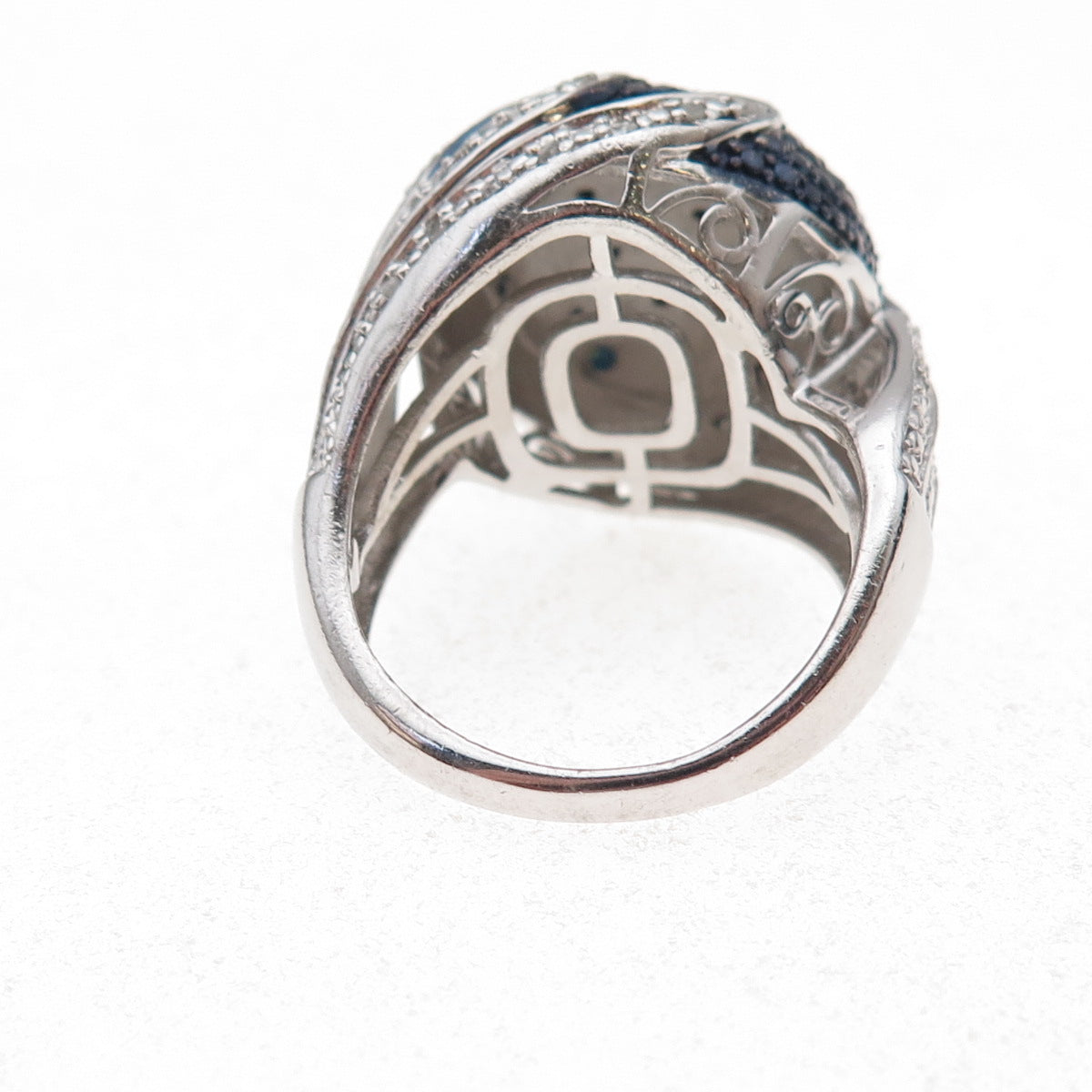 Chuck Clemency 925 Sterling Silver Real Blue & White Diamond Dome Ring Size 8