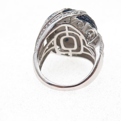Chuck Clemency 925 Sterling Silver Real Blue & White Diamond Dome Ring Size 8