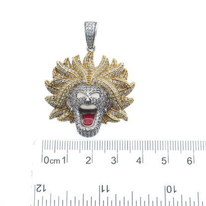 925 Sterling Silver 2-Tone Enamel Round-Cut C Z Super Saiyan Goku Charm Pendant