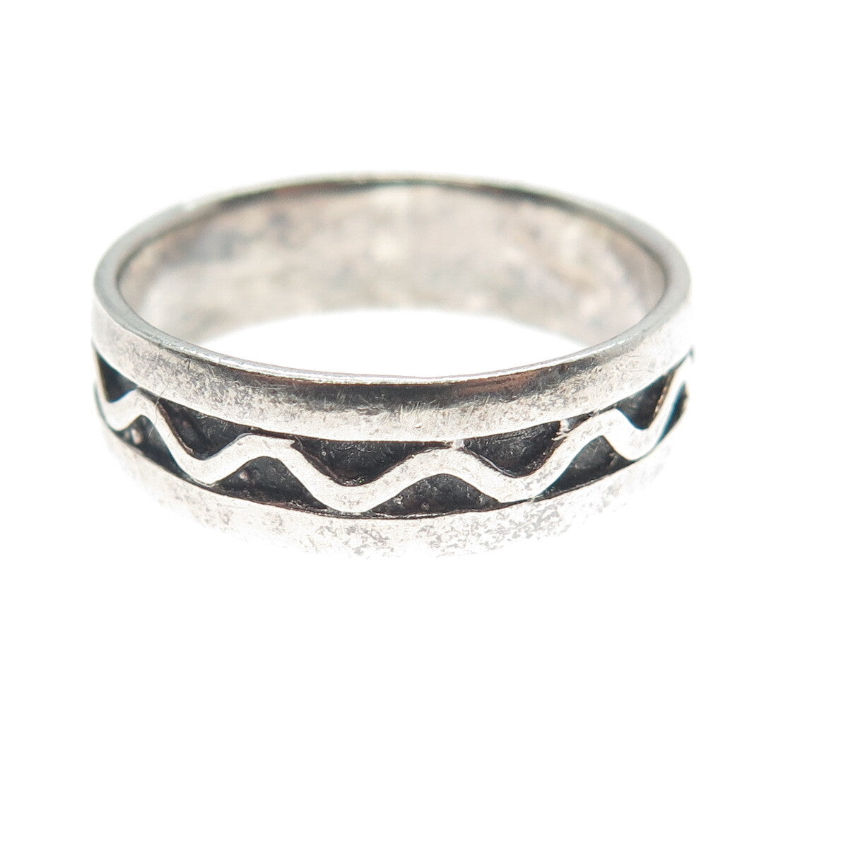 925 Sterling Silver Vintage Zig Zag All Around Oxidized Band Ring Size 9
